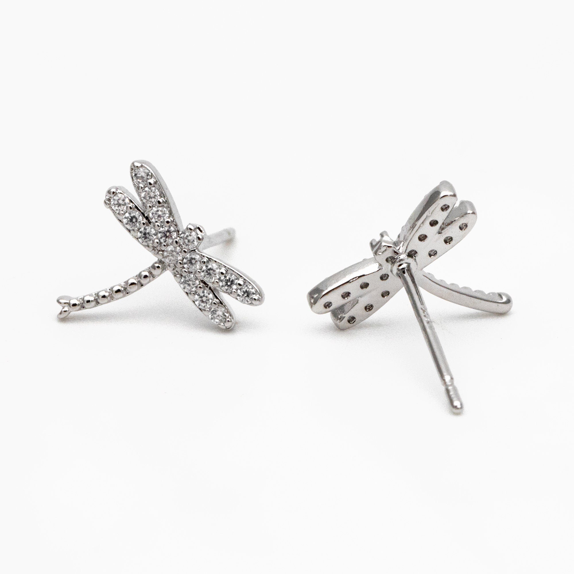4pcs CZ Pave Gold/ Silver Dragonfly Earring, Dianty Dragonfly Ear Studs, Jewelry Supplies (GB-3892)